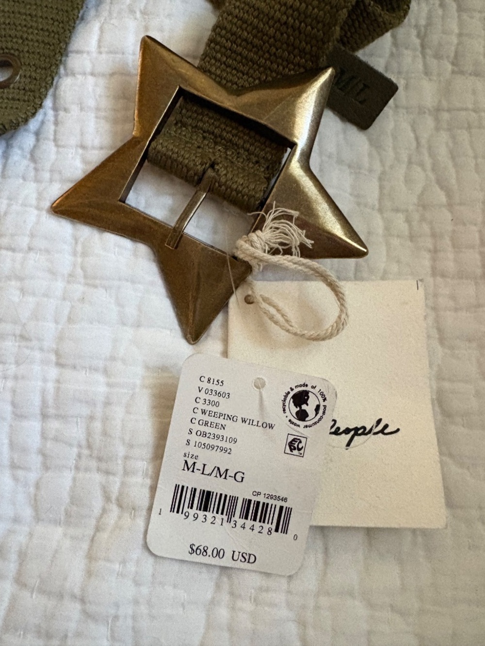 NWT $68 Free People Zoa Hip Belt Size M/L Weeping Willow - Picture 8 of 8